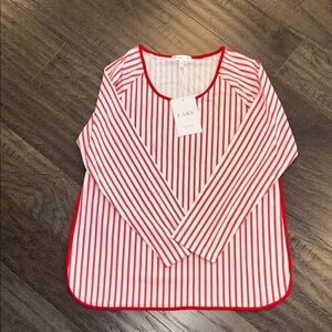 LAKE Meri Meri Women’s Red & White Striped Long-Sleeve Pajama Top, size M NWT!